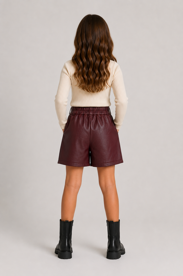 Stoere bordeaux lederlook broekrok