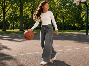Meisjes wide-leg jeans – zwart met studs