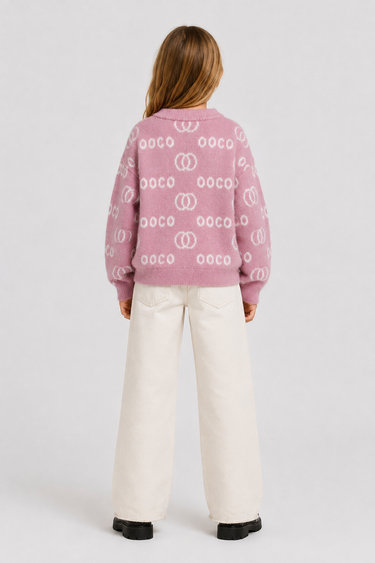 Roze Gebreide Trui met All-over Print