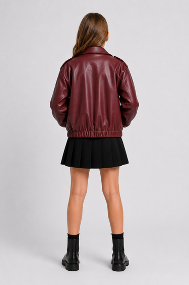 Lederlook bikerjack Bordeaux