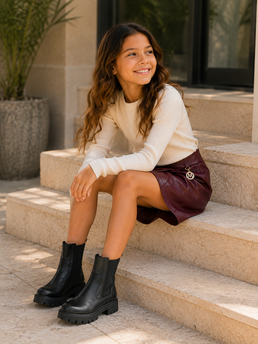 Stoere bordeaux lederlook broekrok