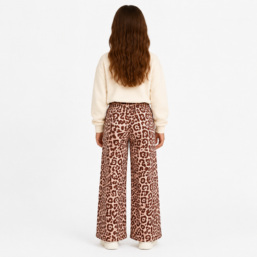 Meisjes flair broek – beige panterprint