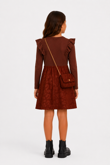 Meisjes jurk met tasje – bruin
