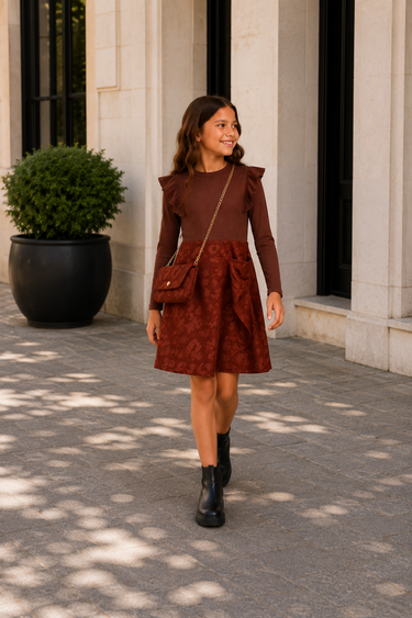 Meisjes jurk met tasje – bruin