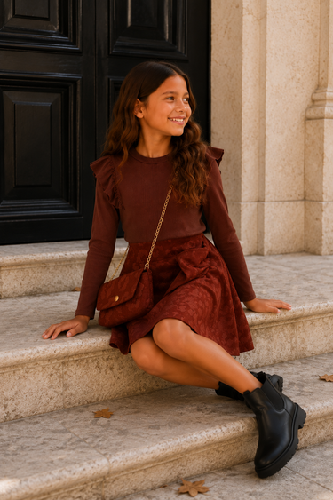 Meisjes jurk met tasje – bruin