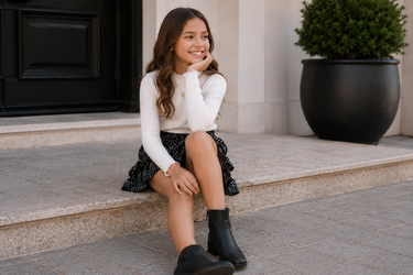 Meisjes rok met laagjes – zwart-witte print