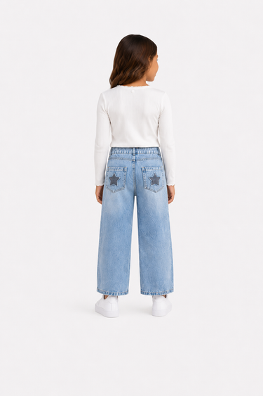Meisjes wide-leg jeans – lichtblauw met sterren