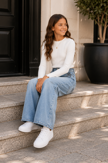 Meisjes wide-leg jeans – lichtblauw met sterren