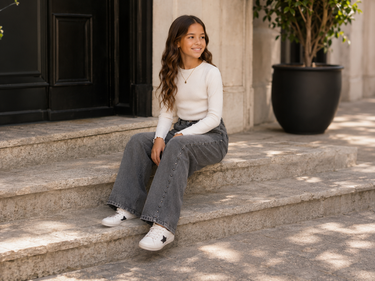 Meisjes wide-leg jeans – zwart met studs