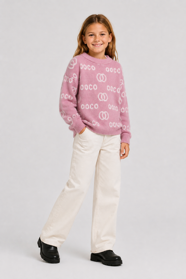 Roze Gebreide Trui met All-over Print