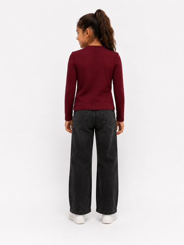 Meisjes Ribgebreide Top – Bordeaux