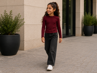 Meisjes Ribgebreide Top – Bordeaux