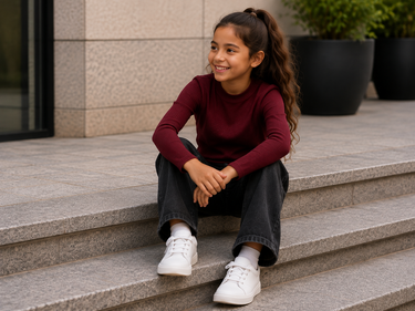 Meisjes Ribgebreide Top – Bordeaux